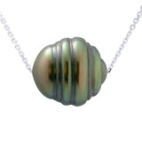 Necklace Real Cultured Tahiti Pearl Passing Through Circled 10-11 mm - Length chain offered for free 42 cm