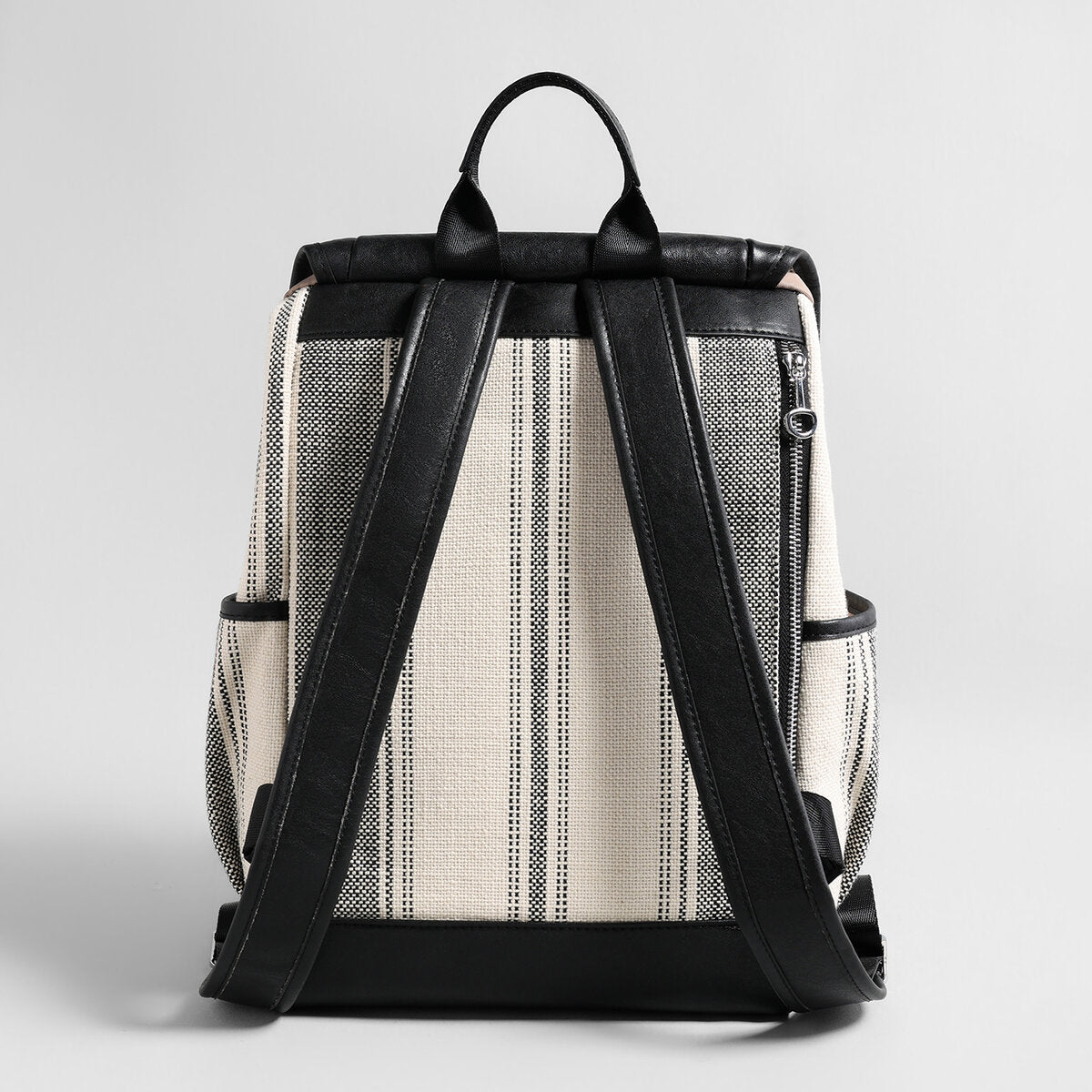 Canvas & Leather Drawstring Backpack - Ivory