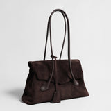 Suede Leather Oversized Tote Bag - Chocolate