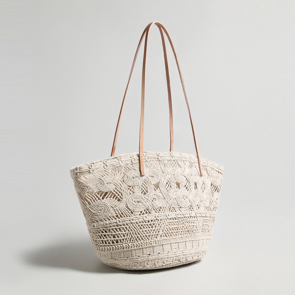 Handcrafted Multi-Pattern Macrame Tote - Ivory