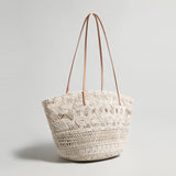 Handcrafted Multi-Pattern Macrame Tote - Ivory