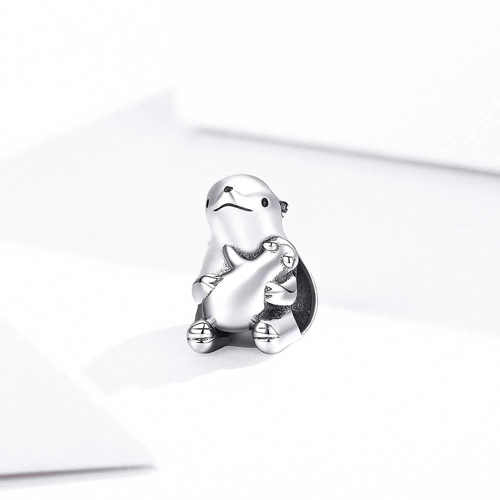 Solid 925 Sterling Silver Baby and Mama Beaver Animal Hugging Pandora Inspired Charm