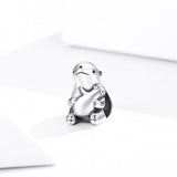 Solid 925 Sterling Silver Baby and Mama Beaver Animal Hugging Pandora Inspired Charm