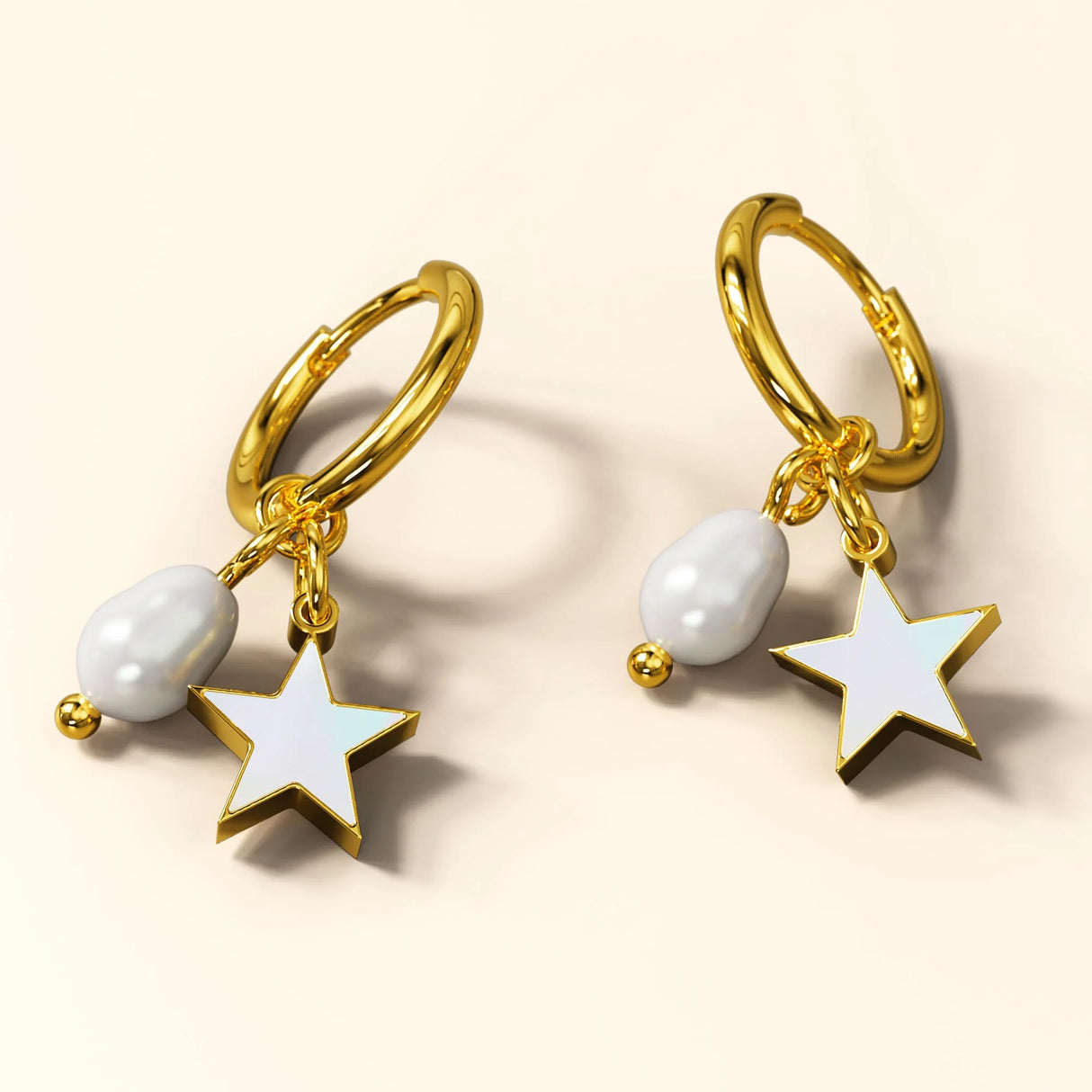 Bullion Gold Star & Pearl Earrings