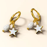 Bullion Gold Star & Pearl Earrings