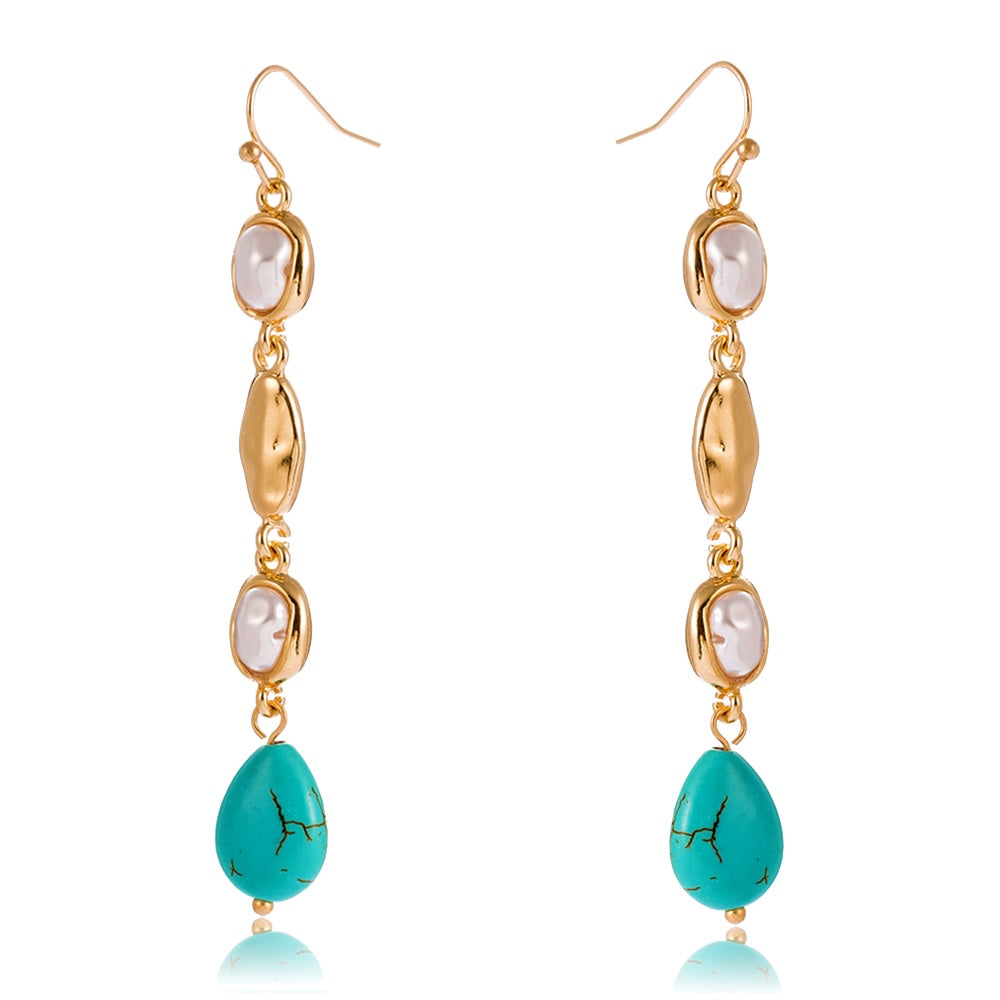 Liv Oliver 18K Gold Turquoise & Pearl Linear Earrings