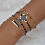 Boxed Bohemian Multi Layered Charm Bead Bracelet and Fish Shaped Gold Plated Earrings Set - Black