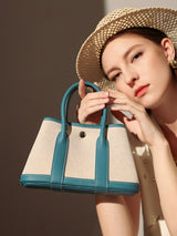 Botanical Canvas & Leather Garden Tote Bag - Blue