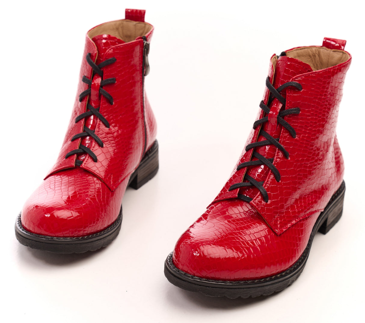 Bosccolo Womens Ankle Boots - Red Crocodile