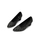Rhinestone Check Knit Pointed Toe Wedge Pumps - Black