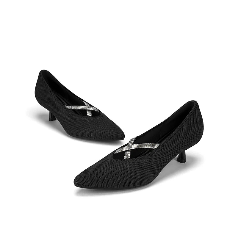 Countess Cross-Strap Kitten Heels - Black