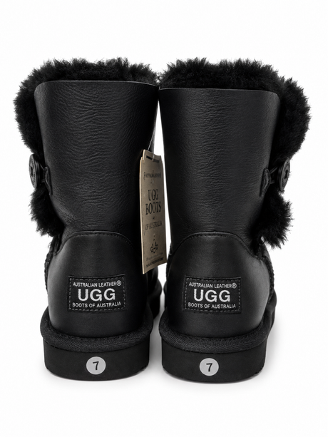 Australian Leather Ugg 1Button Leather - Black - AU5