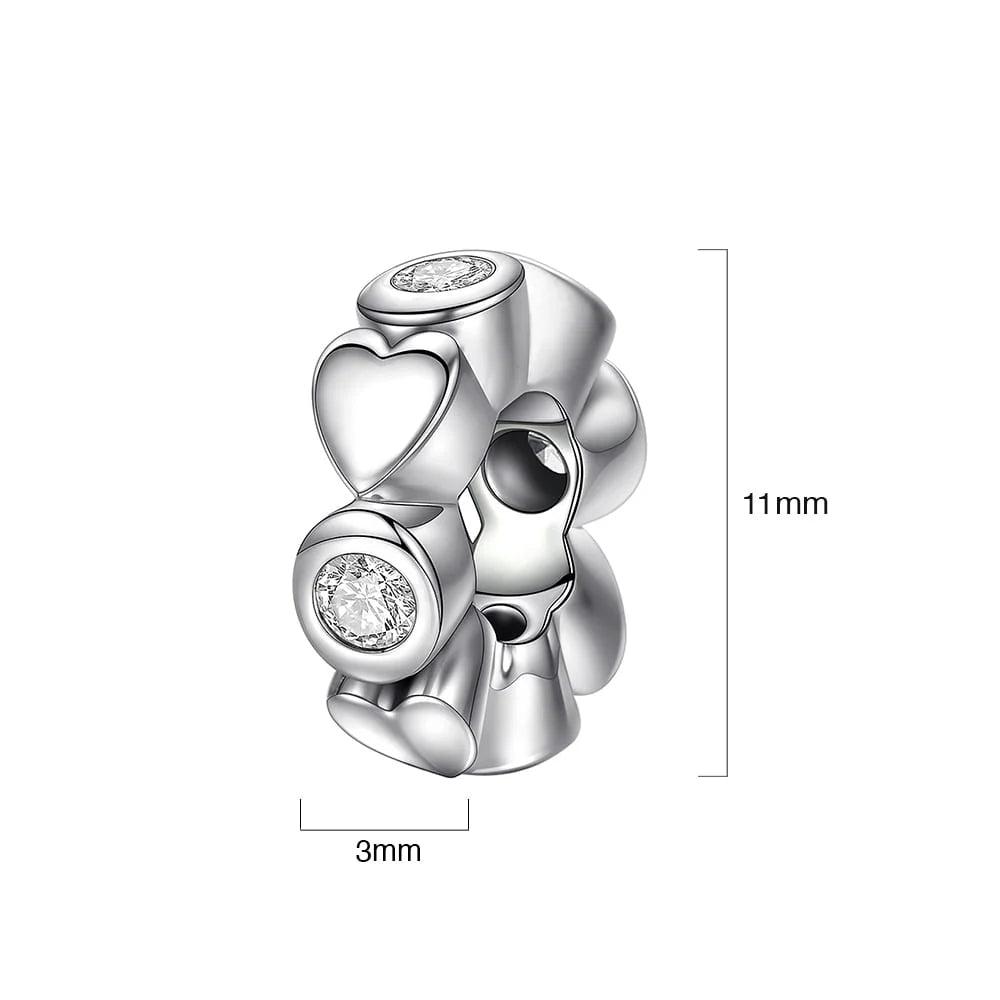 Solid 925 Sterling Silver Deep Love CZ Charm
