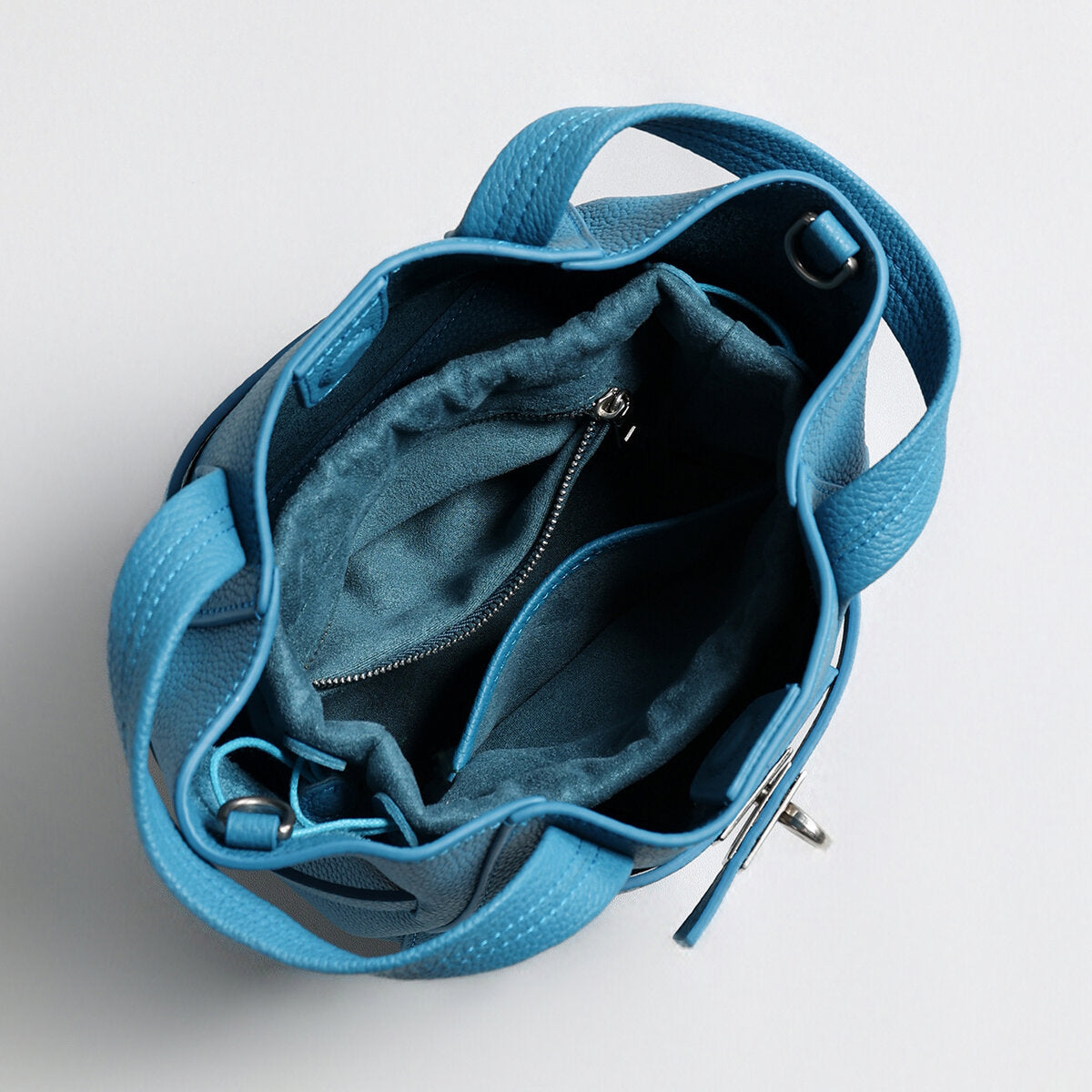 Pebbled Leather Mini Bucket Tote - Blue