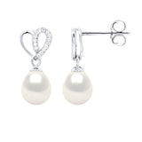 Drop Earrings Freshwater Pearl & Cubic Zirconia White Sterling Silver 7-8mm