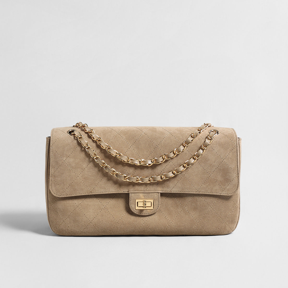 Quilted Suede Leather Shoulder Bag – Gold Chain Crossbody Bag