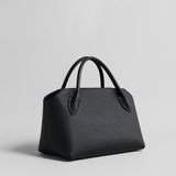 Pebbled Leather Structured Bowling Bag - Black