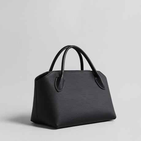 Pebbled Leather Structured Bowling Bag - Black