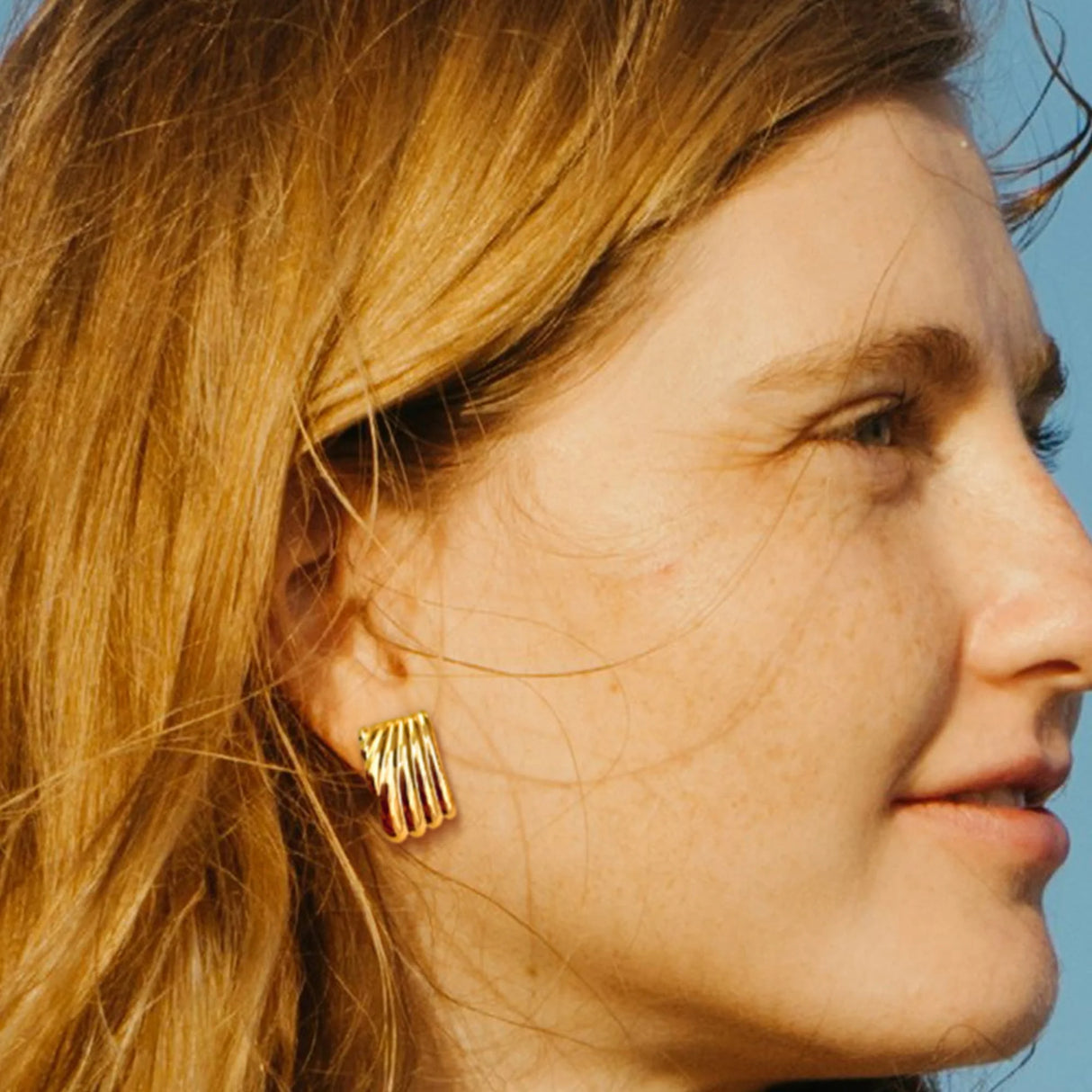 Bullion Gold Pleated Angel Gold layered Stud Earrings