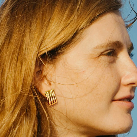 Bullion Gold Pleated Angel Gold layered Stud Earrings