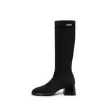 Mademoiselle Round Toe Knee High Sock Boots - Black