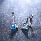 Bullion Gold Stunning Blue Zirconia Triangular Latchback White Gold Plated Earrings