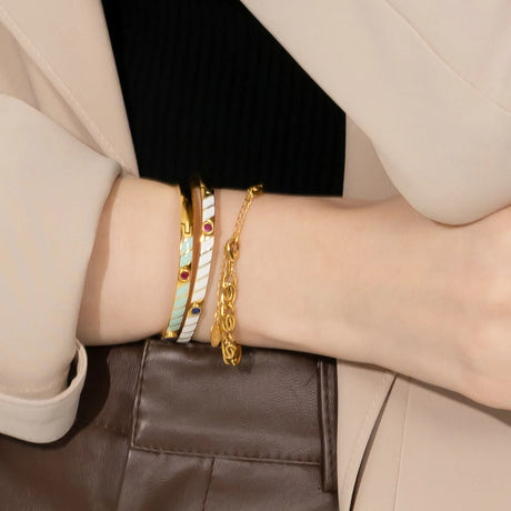 Bullion Gold Aquatic Luminous Enamel Gold Layered Bangle