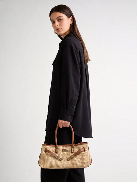 Handwoven Raffia Tote Bag - Brown
