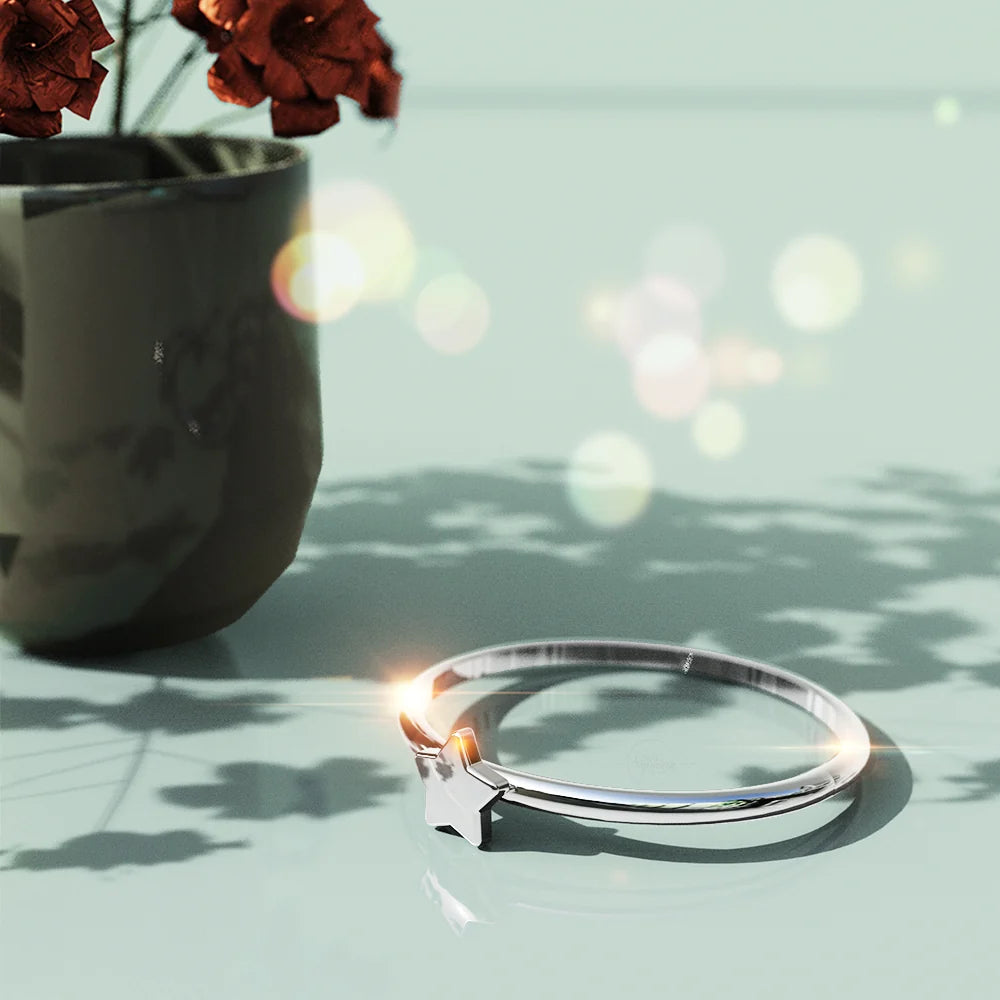 Solid 925 Sterling Silver Little Twinkle Star Stacking Ring