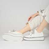 Dual Lace Platform Knit Sneakers - White