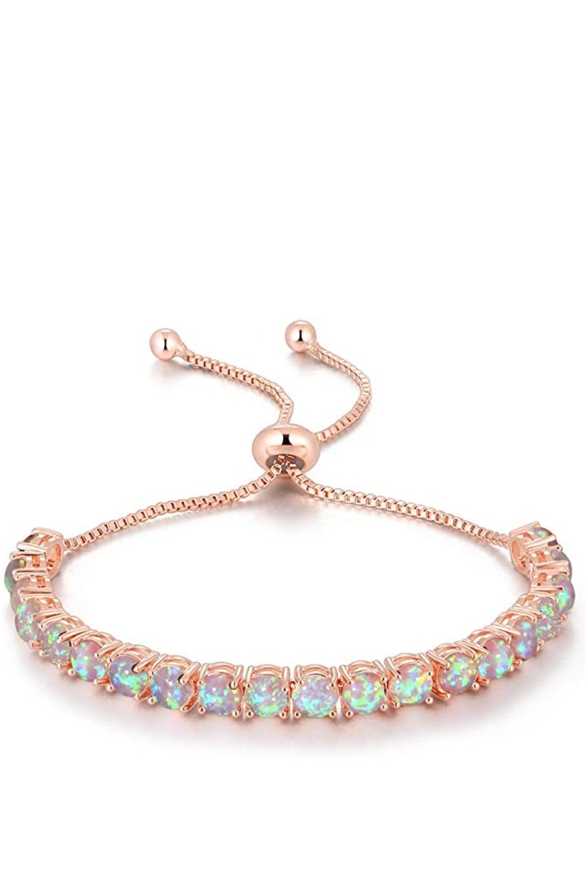 Liv Oliver 18K Rose Gold Opal Adjustable Tennis Bracelet