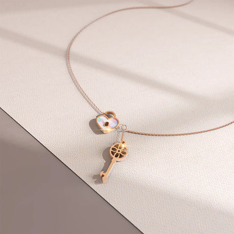 Bullion Gold Flower pattern key & lock in Rose Gold Layered Steel Jewellery