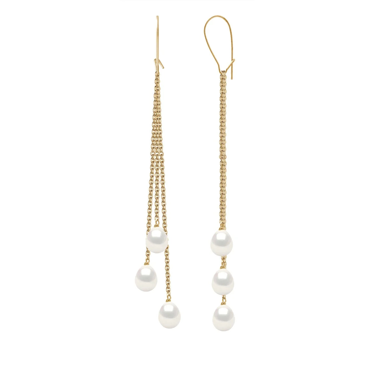 Manufacture Royale Drop Earrings Freshwater Pearl White Yellow Gold 6-7mm
