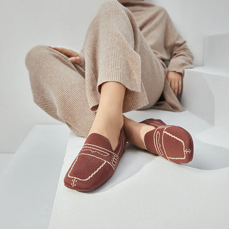 Comfortable Slip On Square Toe Loafers - Wine