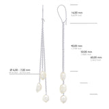 Earrings 2 X3 Real Cultured Freshwater Pearls Baroque 6-7 mm - Natural White - Longueur 42 cm