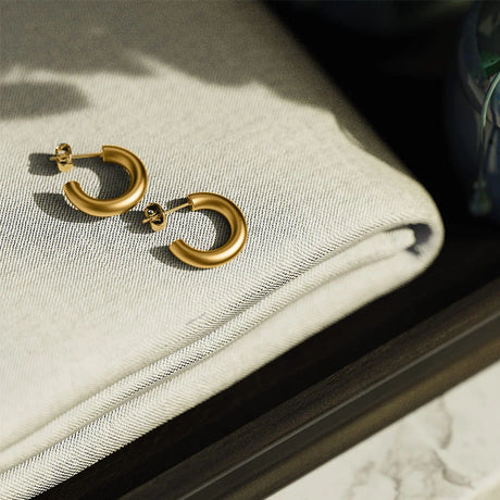 Bullion Gold Solid C-Hoop Gold Layered Earrings