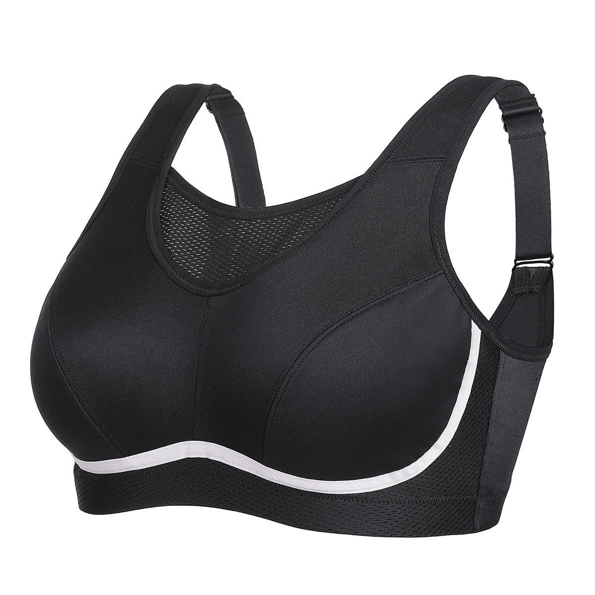 Max Comfort Lightweight Mesh Planel Full Cup Sports Bra - Black