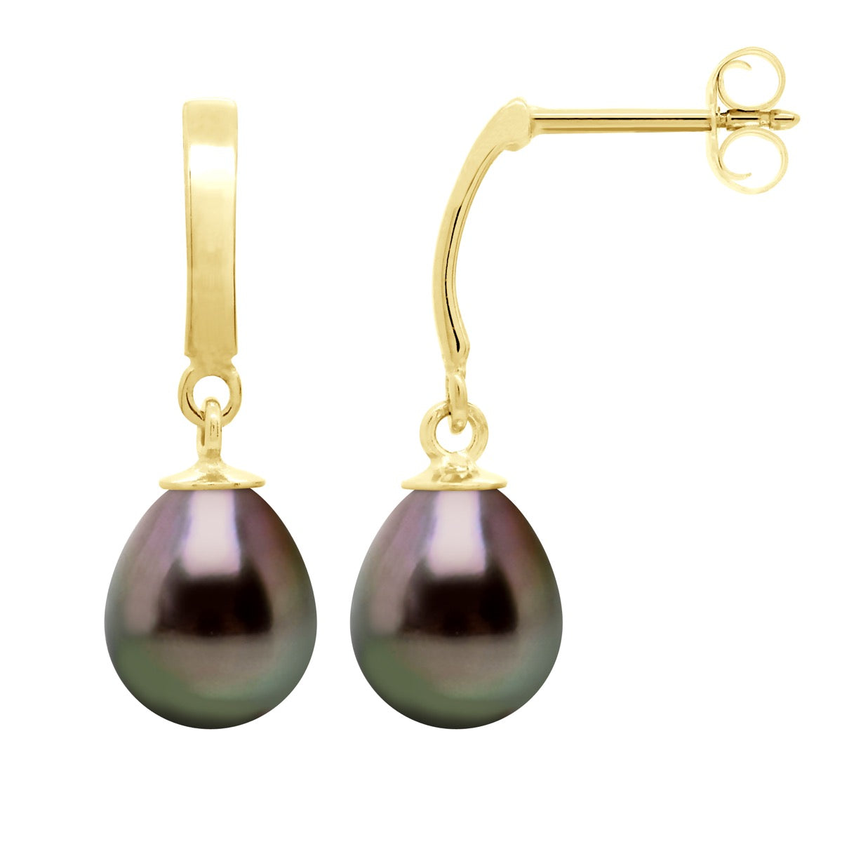 Earrings Prestige Articulated In Yellow Gold 375 and Real Cultured Tahiti Pearls 8-9 mm - Longueur 42 cm