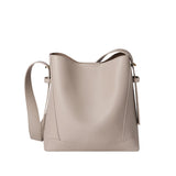 Nalandu Luxe Genuine Leather Bucket Tote Shoulder Bag - Taupe