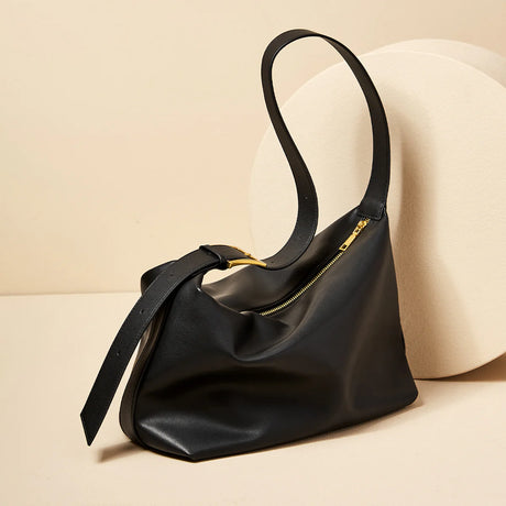 Nalandu Soft Leather Slouch Shoulder Hobo Bag - Black