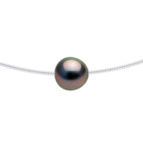 Necklace Omega of Silver 925 Rhodium Plated and Real Cultured Tahiti Pearl Round 9-10 mm Passing Through - Longueur 18 cm