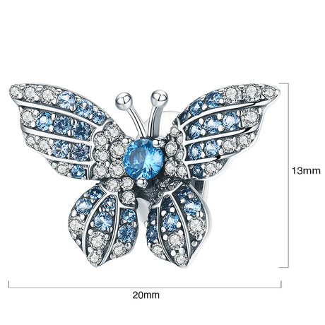 Solid 925 Sterling Silver Blue Butterfly Animal Pandora Inspired Charm