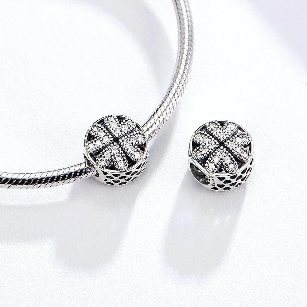 Solid 925 Sterling Silver Petal of Love CZ Charm