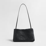 Woven Lambskin Shoulder Bag - Black