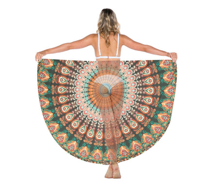 TODO Luxury Edition Chiffon Digital Print Beach Throw Yoga - Peacock