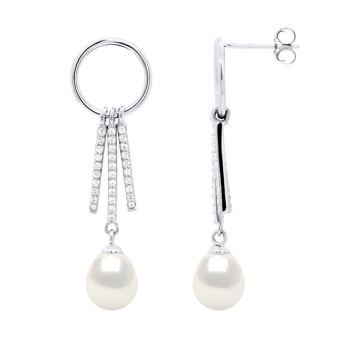 Drop Drop Earrings Freshwater Pearl & Cubic Zirconia White Sterling Silver