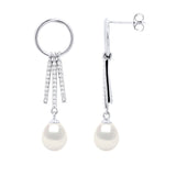 Drop Drop Earrings Freshwater Pearl & Cubic Zirconia White Sterling Silver