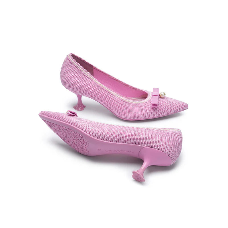 Parisian Pearl Bow Kitten Heels - Pink