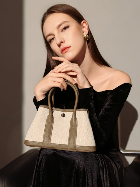 Botanical Canvas & Leather Garden Tote Bag - Taupe