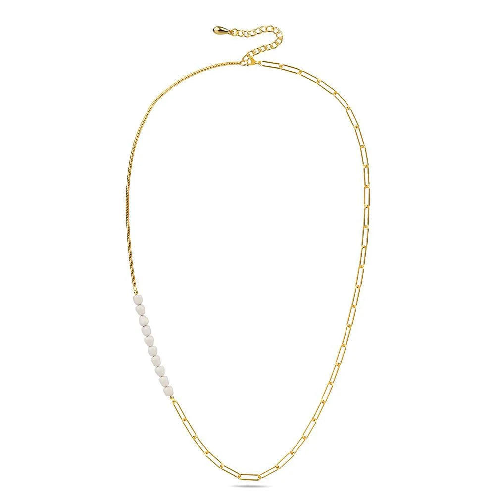 Bullion Gold Cuban Pearl Paperclip Necklace in Gold